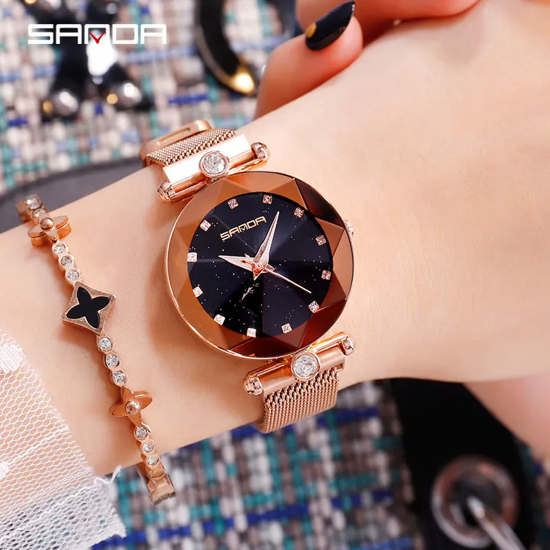 

Top Brand Luxury Rhinestone Watch Women bracelet Magnet Quartz Lady Clock Crystal Rose Gold Female Wrist Watches montre femme