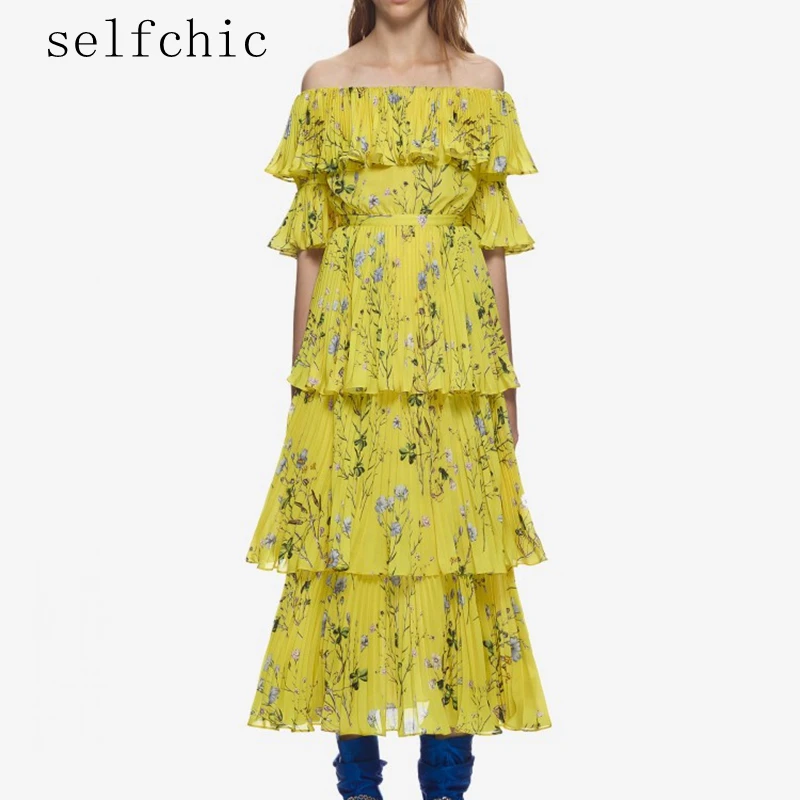 

Self Portrait Boho Maxi Dress Women Sexy Off the Shoulder Long Printed Tiered Dresses
