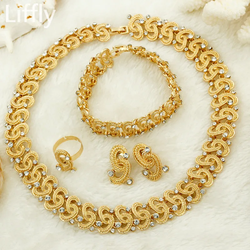 

Liffly Fashion Jewelry Sets for Women Dubai Gold Nigeria Bridal Necklace Wedding Gift Crystal Jewelry Wholesale Design