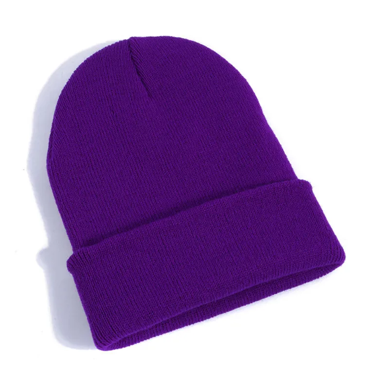 23 многоцветный высокое качество Шапки хлопок вязаная шапка шляпа Кепки для Для мужчин Для женщин зимние теплые манжеты Обычная лыж длинные детская шапочка - Цвет: Dark purple