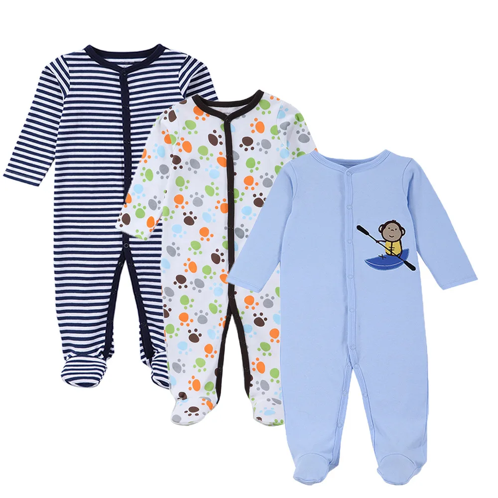 

3 PCS Baby Romper Long Sleeves 100% Cotton Baby Pajamas Cartoon Printed Newborn Baby Girls Boys Clothes
