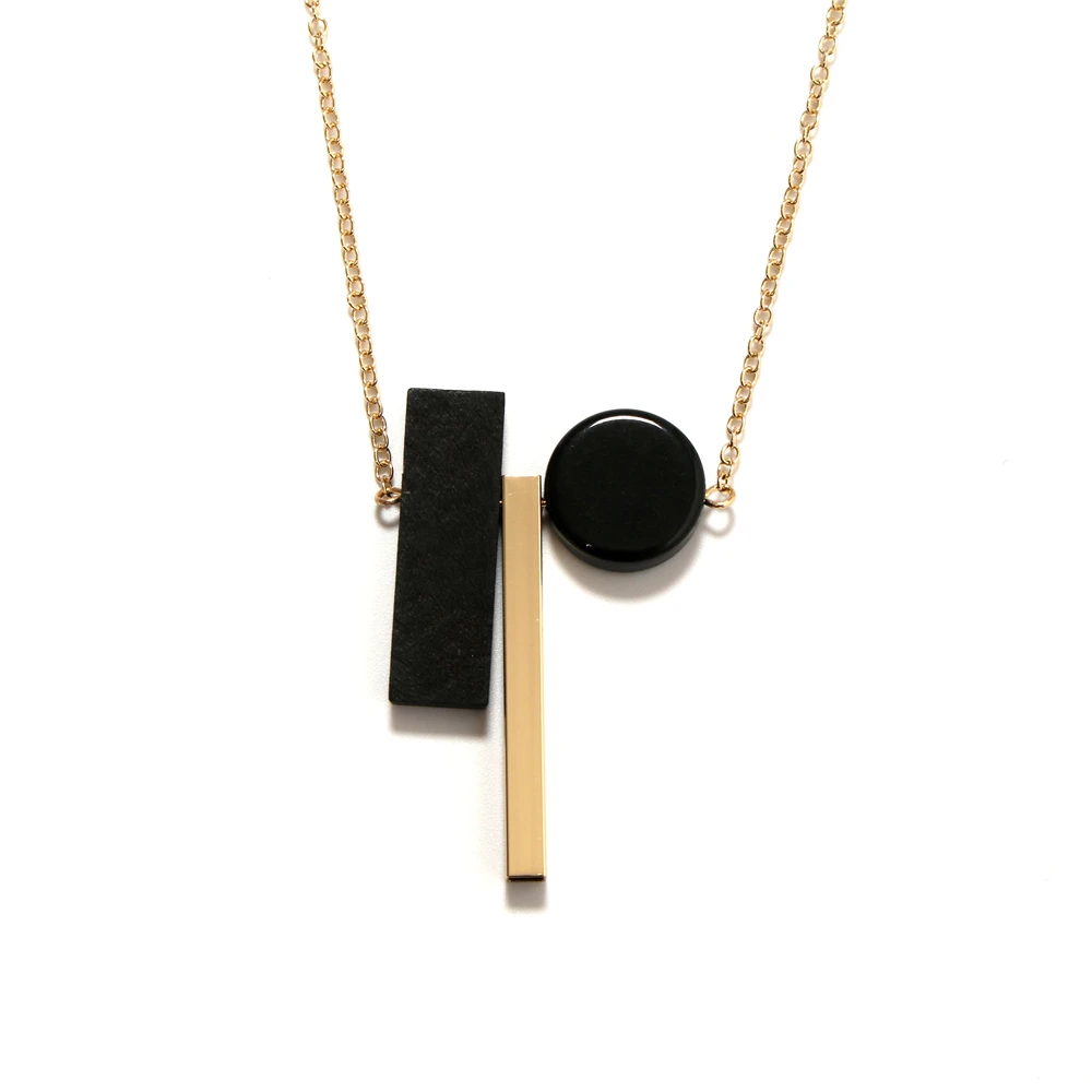 

Fashion Wood Resin Metal Charm Pendant Necklace for Woman Geometric Choker Necklace Jewelry 2017