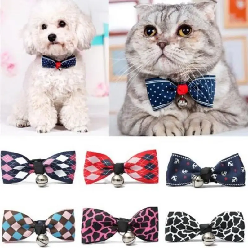 

Lovely Adjustable Bowknot Bell Pet Collar Cat Dog Necklace Puppy Plaid Leopard Print Pet Supplies Accesories Random Color