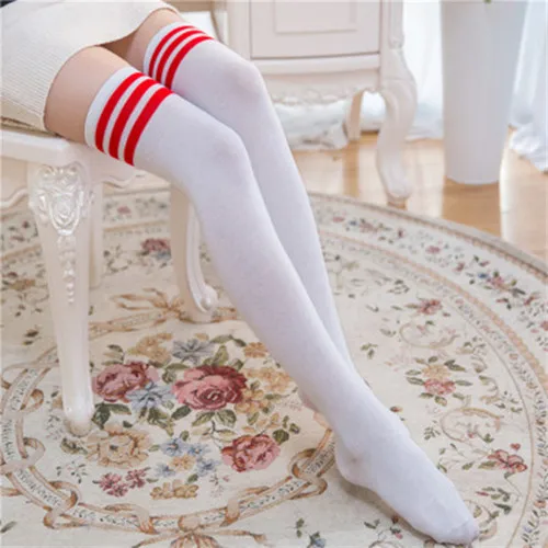 Пикантные носки Длинные носки в полоску женские длинные чулки теплые высокие носки до бедра для женщин и девочек, новые модные полосатые гольфы для женщин - Цвет: White and Red