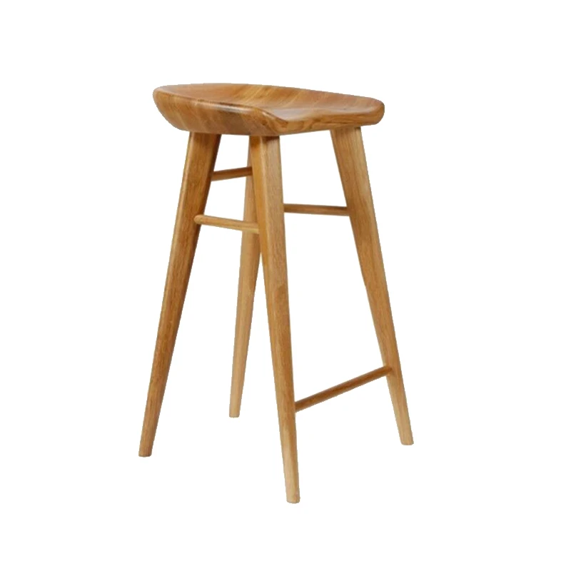 

Solid Wood Bar Chair Multi-function Household Dining Chair Leisure Simple High Stool with Footrest Front Desk Reception Stool