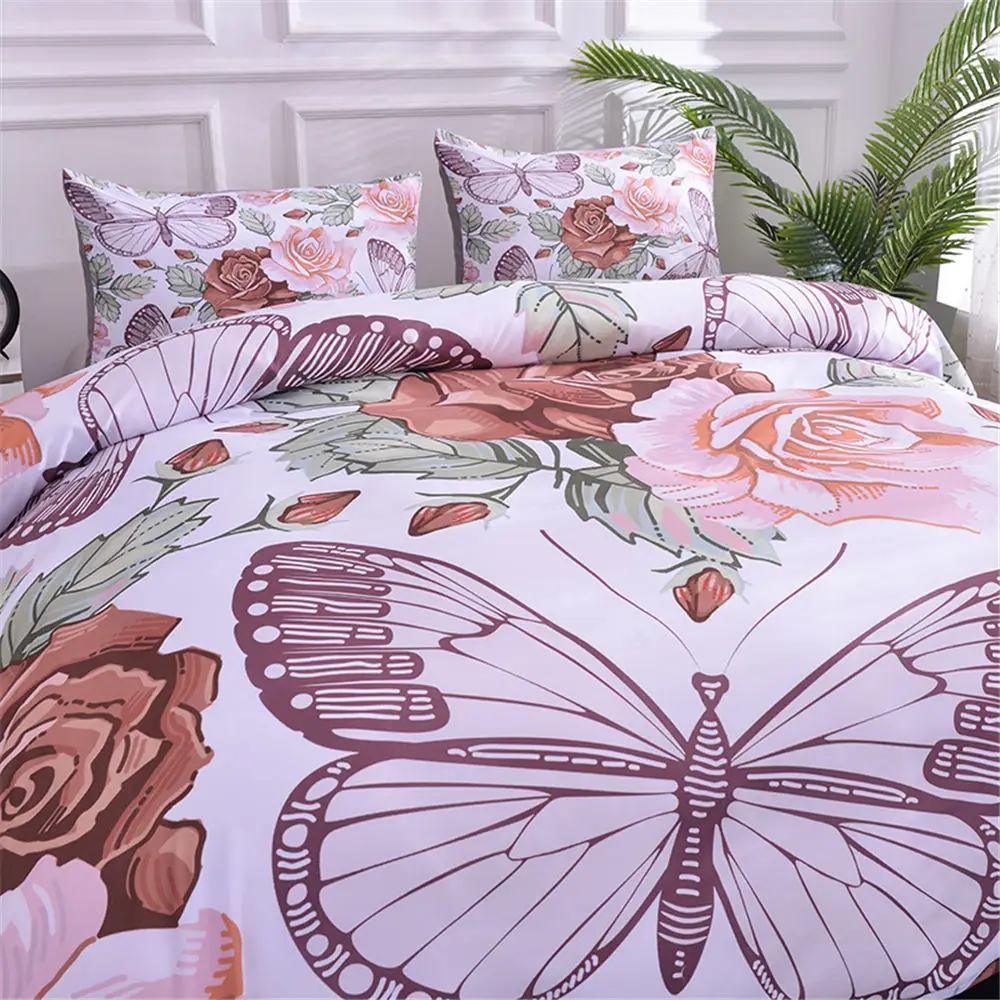 ZEIMON 2/3 шт. пододеяльник с принтом бабочек, полиэстер Домашний текстиль 3D цветы комплекты постельного белья с принтом для Украшения в спальню