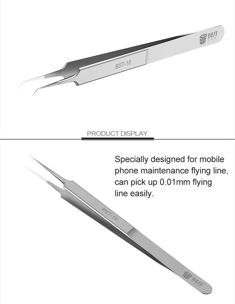 UANME BST-18-19, ультра точные пинцеты, нержавеющая сталь, изогнутые, прямые, FlywireTweezers, плоскогубцы с тонким наконечником, очень острые иглы
