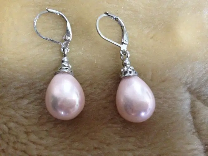 

FREE SHIPPING12X16MM Pink South Sea Shell Pearl Drop Earrings AAA K14