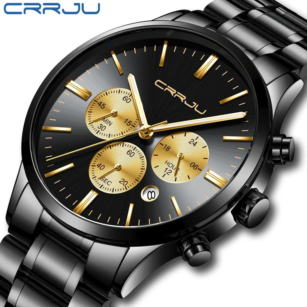 CRRJU Men Sport Watches Mens Chronograph Analog Watch Waterproof Stainless Steel