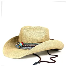 Летняя женская и мужская соломенная открытая западная ковбойская шляпа с панком BrandSombrero Hombre пляжная ковбойская джаз шляпа от солнца размер 56-58 см