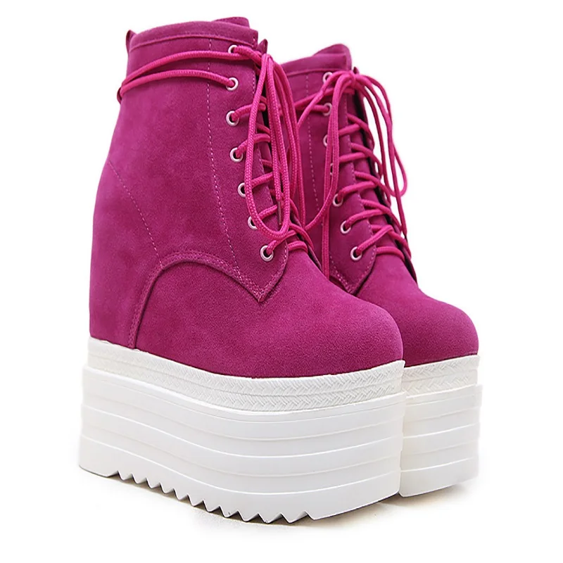 

New women's boots autumn and winter new 13cm high heels muffin thick bottom wedges with straps ankle boots