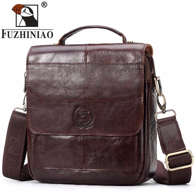 FUZHINIAO New Fashion Men Genuine Leather Messenger Bag Male Brands ...