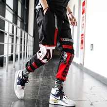 Хлопковые мужские брюки-карго с принтом, повседневные, хип-хоп, Харадзюку, тонкие мужские брюки, черные, корейская мода, Мужская одежда, уличная одежда, LC726