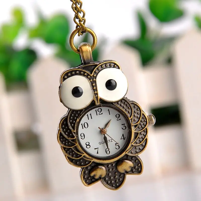 Карманные часы сова в форме животных резные кварцевый амулет, подвеска ожерелье цепочка Винтаж, античная бронза креативные модные часы унисекс