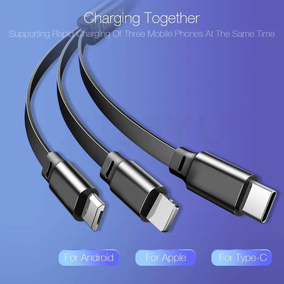 3 في 1 ل فون XS X 8 7 6 s شحن شاحن 3A المصغّر USB كابل للأندرويد USB TypeC الهاتف المحمول الكابلات على conque ل Xiaomi