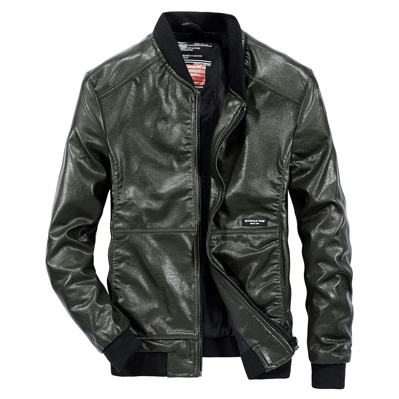 Прямая новая осенняя мужская кожаная куртка Slim Fit Стенд воротник Jaqueta Couro bomber Jacket Faux пальто из кожи и меха AXP196