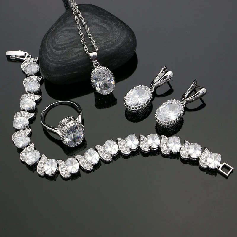 Silver 925 Bridal Jewelry Sets White Crystal Stone For Women