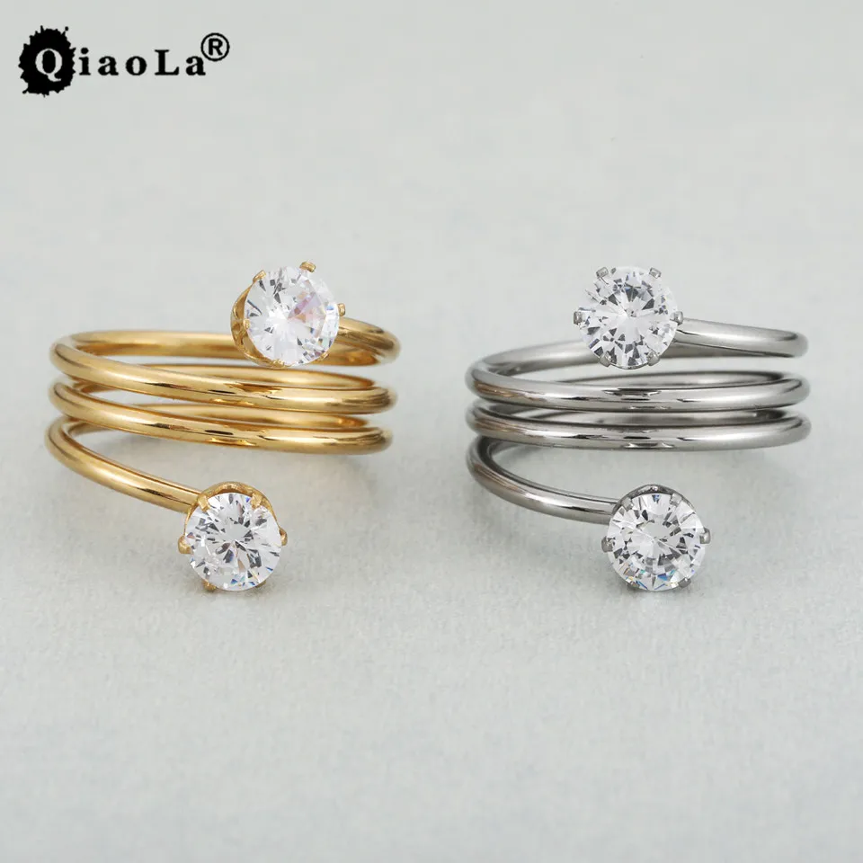 Qiao La Stainless Steel Gold/Silver Rings Charms Ring Wedding Rings for Women Minimalist Jewelry Bague Femme Anillos Mujer