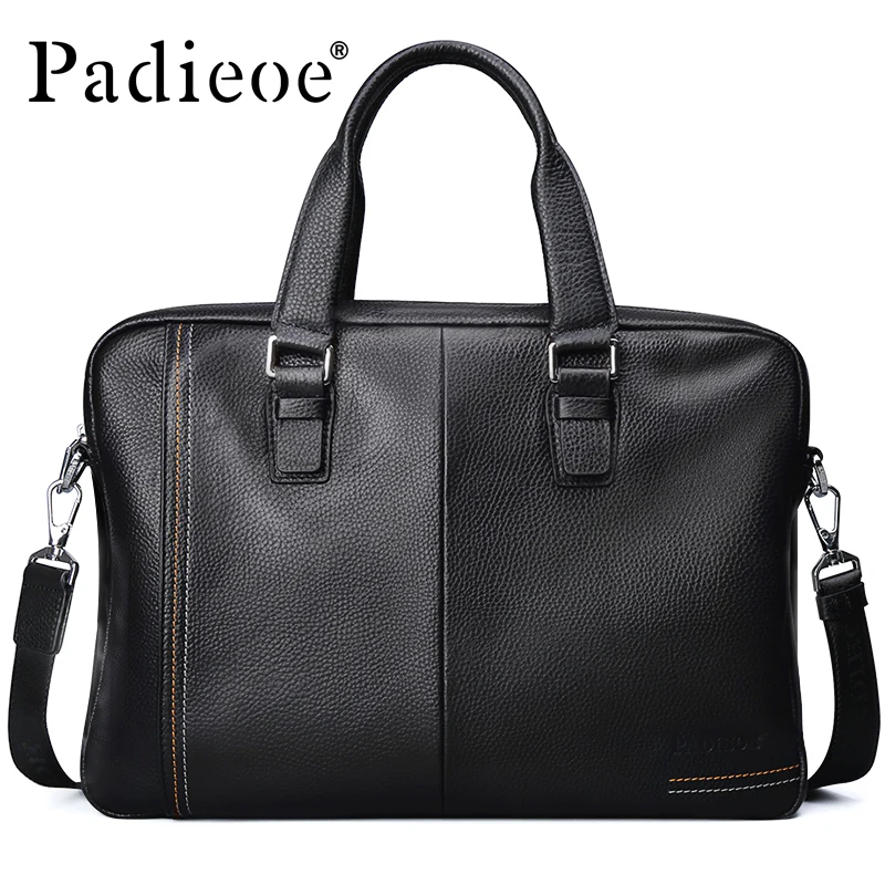 

Padieoe Business Men's Briefcase Genuine Cow Leather Luxury Top-Handle Bag for Male Fashion Laptop Tote Bags for Men Casual
