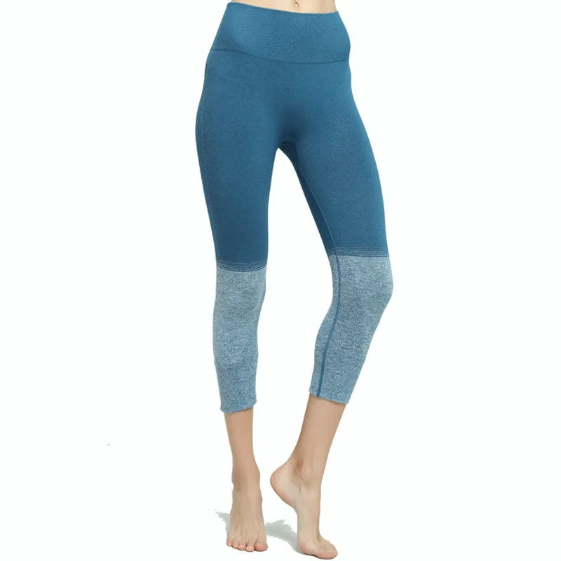 Женские Бесшовные Yoga Crop legging Squat Proof брюки спортивные Капри колготки влага