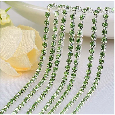 1yard/piece 30colors glass crystal Rhinestone Chain,silver bottom sew on Cup Chains For diy Garment Bags decorations