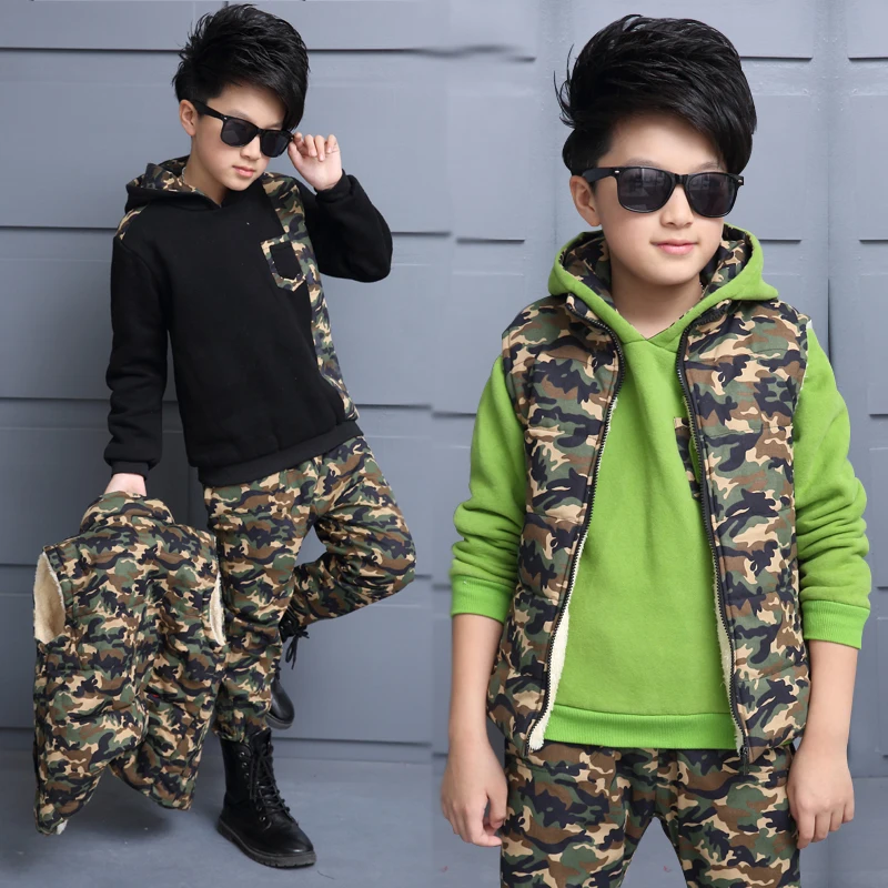 

Boys child Camouflage 3 piece set child autumn and winter handsome 100% cotton sports set child casual clothes