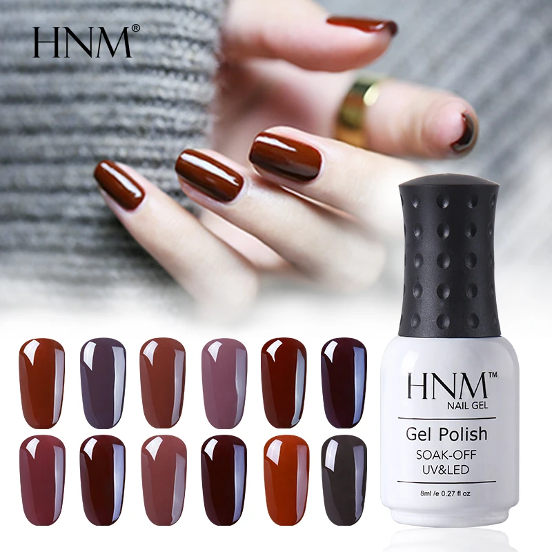 

HNM 8ML Nail Polish Coffee Brown Series Stamping Paint Gel Lak Nails Base Top Coat Primer Gelpolish Hybrid Lucky Lacquer