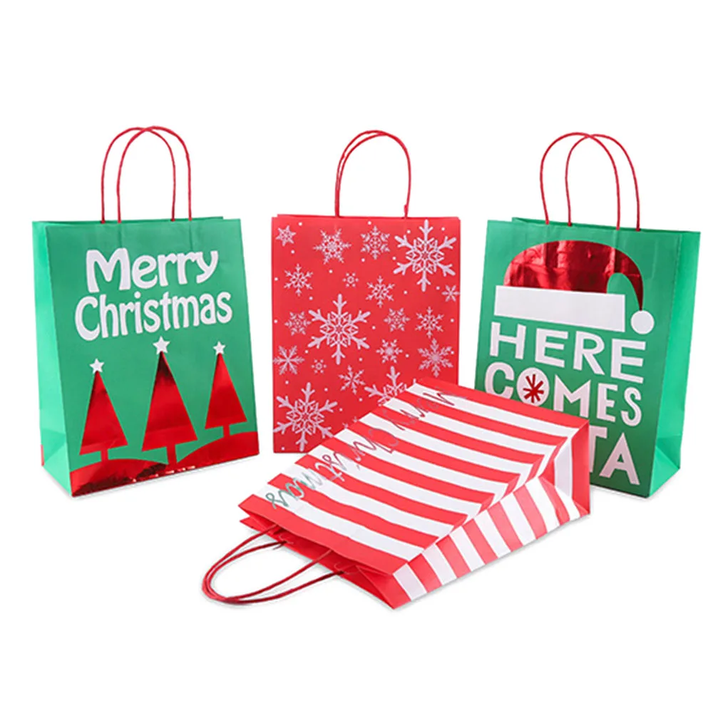 

1pc Creative Christmas Kraft Paper Gift Bag Kawaii Santa Claus Elk Candy Cookies Bag Merry Christmas Square for Birthday Party