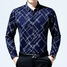 Хорошее качество шелковистая Хлопковая полосатая Мужская Роскошная Одежда Вниз Повседневная мужская рубашка Slim Fit рубашки одежда с длинным рукавом Camisa Masculina