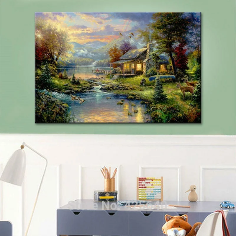 Холст, масляная краска, деревенский пейзаж, акриловая настенная краска, художественный подарок для украшения дома, красочная креативная домашняя Настенная картина