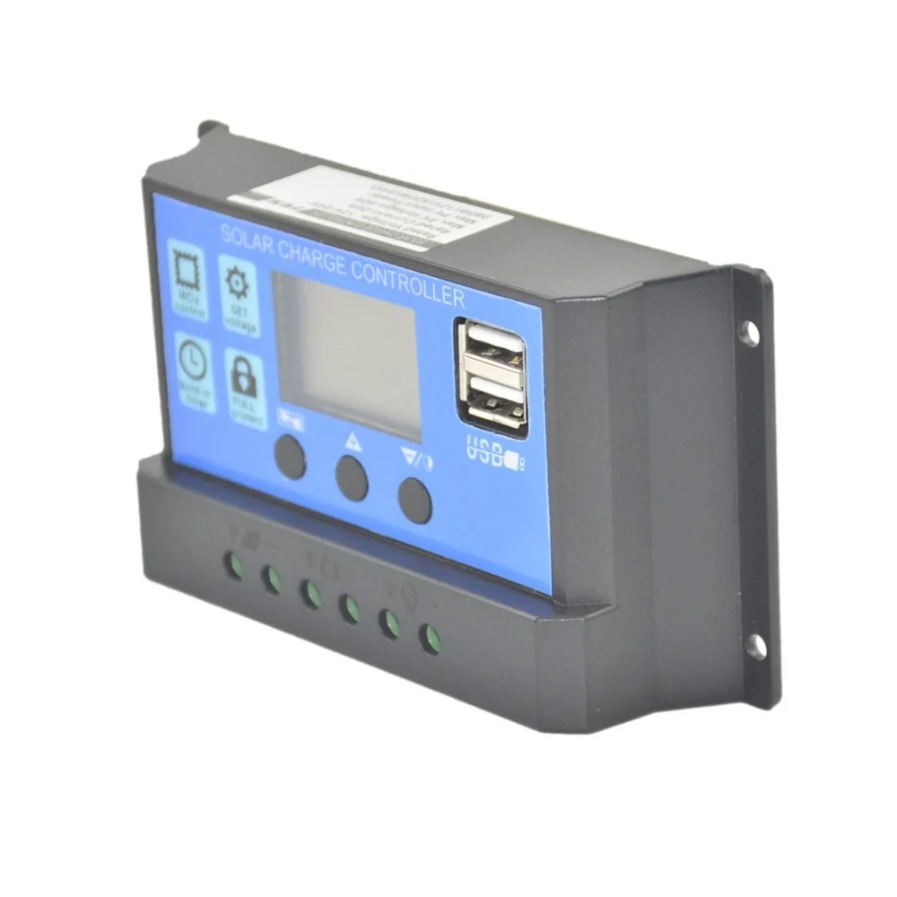 PWM регулятором солнечного заряда контроллер 12 V 24 Авто Dual USB цифровой Дисплей