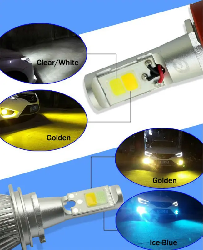 Dual Color Car Styling Led Fog Bulb Golden Yellow White Ice Blue Light H3 H8 H9 H11 9005 H10 HB3 9006 HB4 880 881 Lamp 12V to Replace Car Halogen (6)