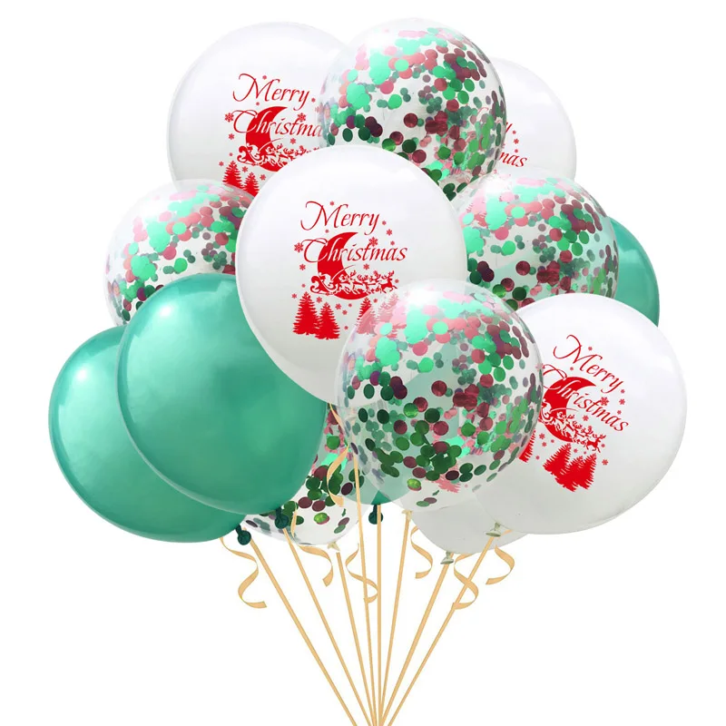 12Inch Red Green Merry Christmas Moon Tree Latex Balloons Happy New Year Christmas Decorations Confetti Balloon