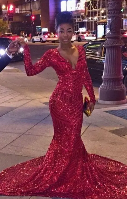 

Sexy Plus Size African Long Sleeve Mermaid Prom Evening Dresses Gown 2019 Long Party Gala Dress