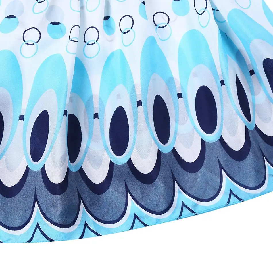 6 Girls Blue Peacock Summer Dresses Bottom View