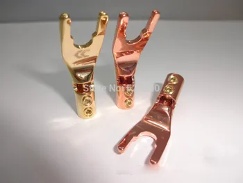 

free shipping 10pcs GOLD Plated Speaker Cable Banana Y Spade Plug connector