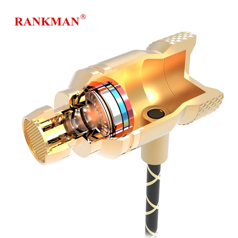 Rankman Bass Dynamic Earphone Metal Earbuds fone de ouvido HiFi Earphone with Micphone