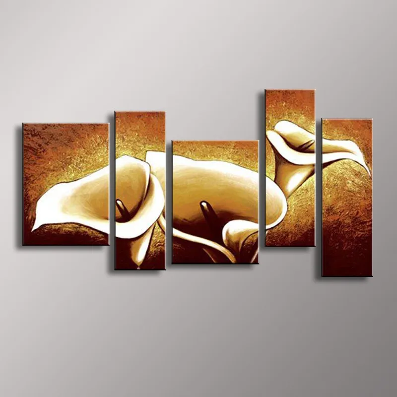 

Hand Painted Flower Oil Painting Lily Flowers Pictures Handpainted Floral Paintings Home Decor Wall Art Large 5 Panel Pictures