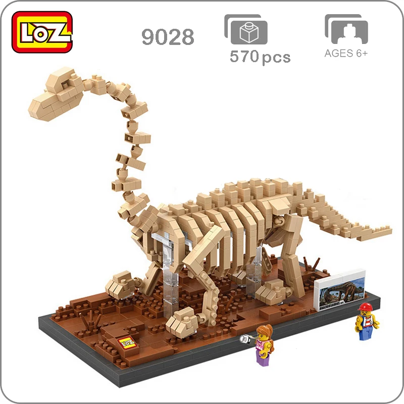 LOZ 9028 Юрский период Брахиозавр окаменелый скелет динозавра 3D модель DIY нано блоки