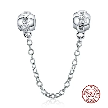 

MOWIMO 925 Sterling Silver Heart Safety Chain Charms Beads Fit Original Silver Bracelets Pendant DIY Jewelry Accessories BKC736