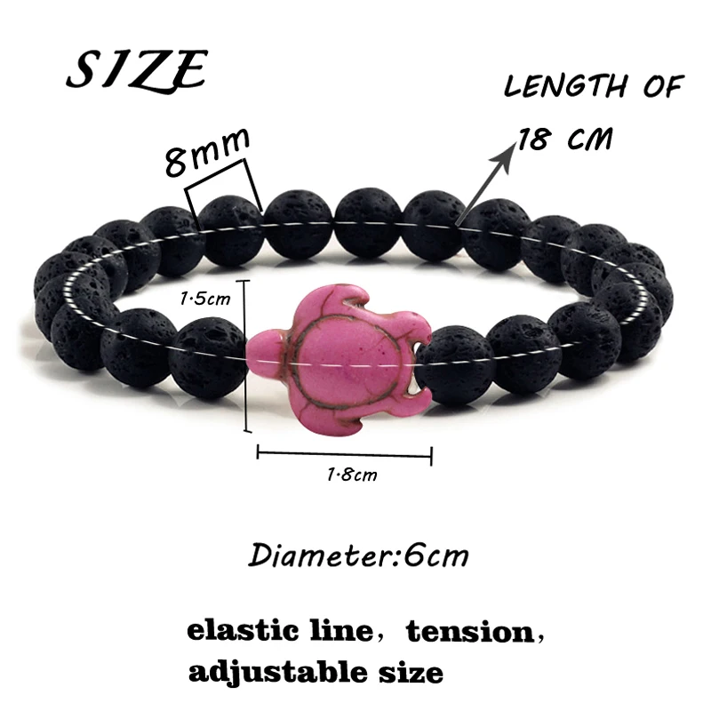 Summer Beach Sea Turtle Beads Bracelet for Men Charm Black Lava Natural Stone Bracelet Hamdmade Strand Elastic Bangles Jewelry