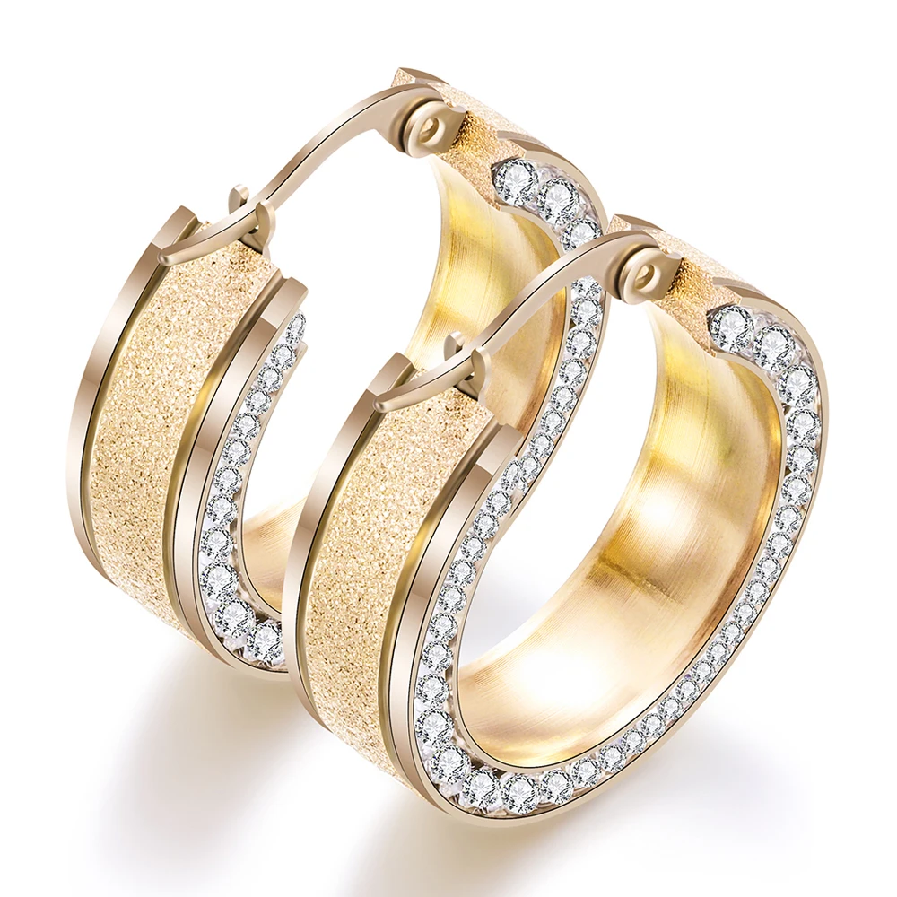 Золотые серьги из розового золота и нержавеющей стали для женщин, круглые белые серьги-кольца с кубическим цирконием для женщин