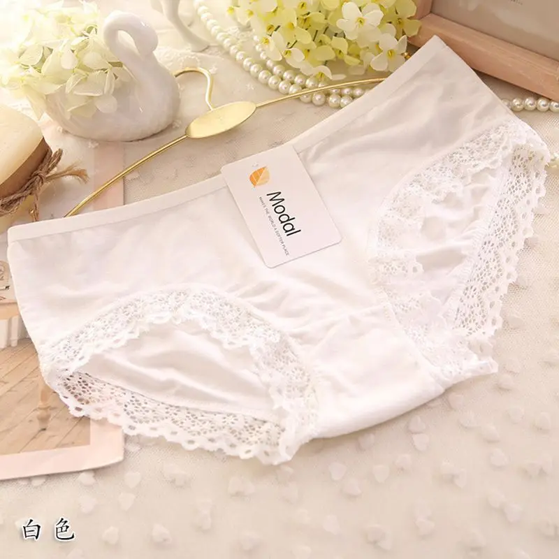 Lace Panties Women Fashion Lace Lingerie Solid Color Pretty Briefs High Quality Cotton Mid Waist Women Underwear