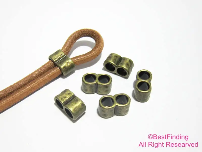 

Hammered 5mm Double barrel sliders Antique bronze round leather findings