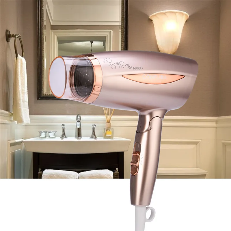 

1800W Golden Fashion Foldable Hair Dryer Honeycomb Wind Inlet 220V Blow dryer 3 speed and 3 heat Portable Hairdryer KF-3115 P42