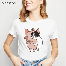 Забавные футболки для женщин французский Бульдог Hug Pig печать футболка femme летние топы harajuku kawaii одежда женская футболка уличная