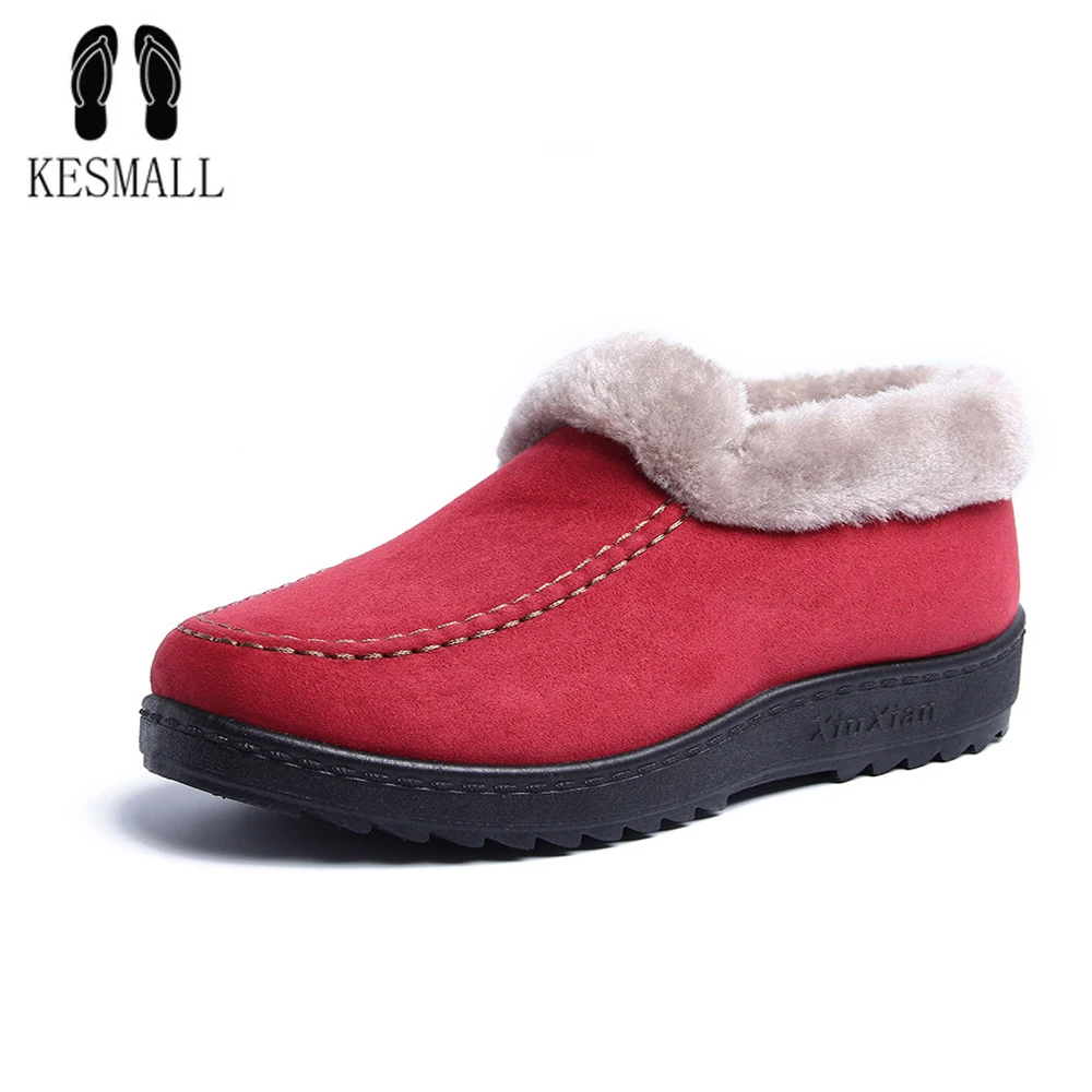 

KESMALL Snow Boots Women Red Black Boots Winter Warm Shoes Anti-slip Botas Mujer Fur Platforma Casual Female Plush Soft Shoes