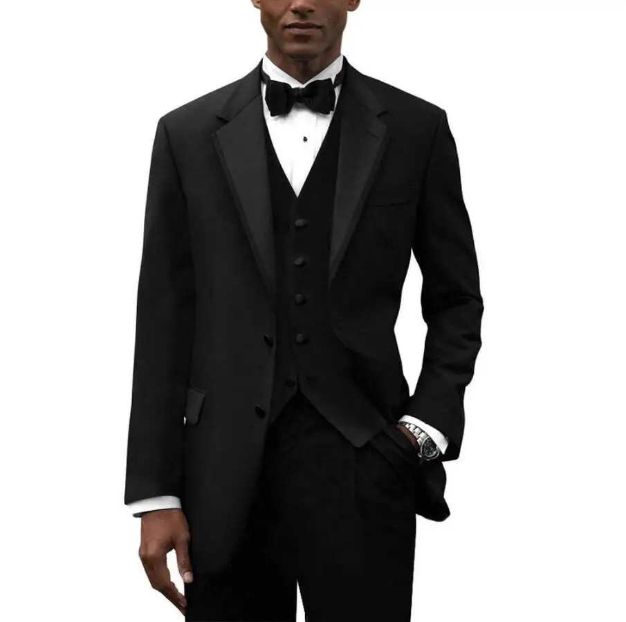 Мужской костюм, изготовленный на заказ, мужской деловой костюм на 2 пуговицах, мужской костюм-смокинг высокого качества из трех предметов(пиджак+ брюки+ жилет+ галстук