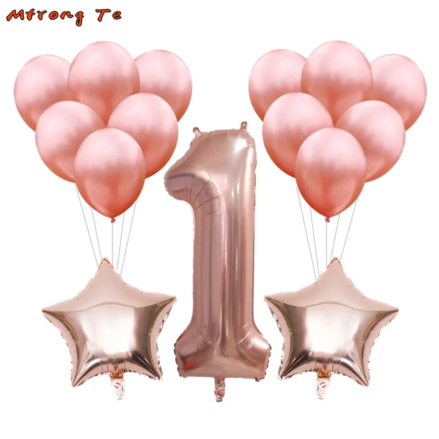 15pcs/lot rosegold 1st air balloons gold pink blue for baby shower first year old boy girl birthday party Decoration kids Toys