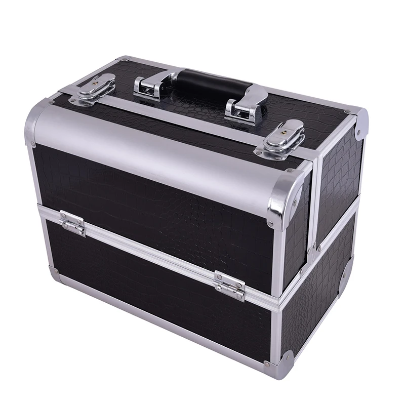 2017 Hot professional Aluminium PU Make up Box Makeup Case Beauty Case Cosmetic Bag Multi Tiers Lockable Jewelry Box for gift